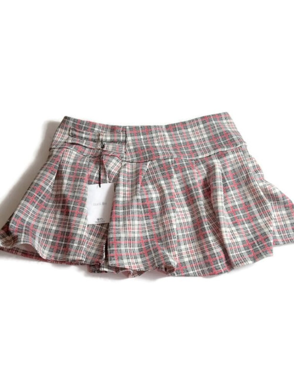 Black Ibis Womens Pleated Mini Skort White Combo Plaid Jersey Knit XL New